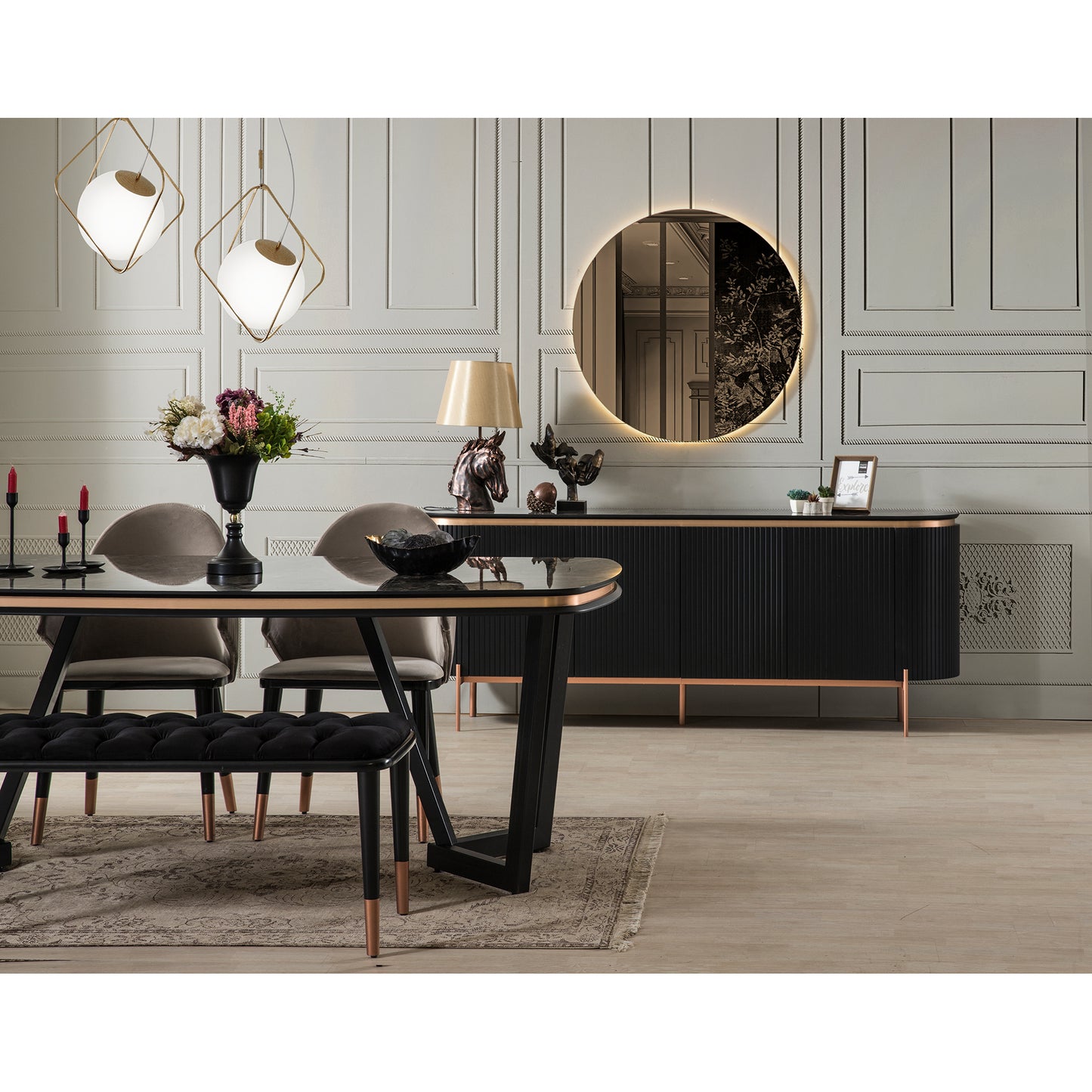 Kuka Tesla Black & Bronz Yemek Odası Takımı