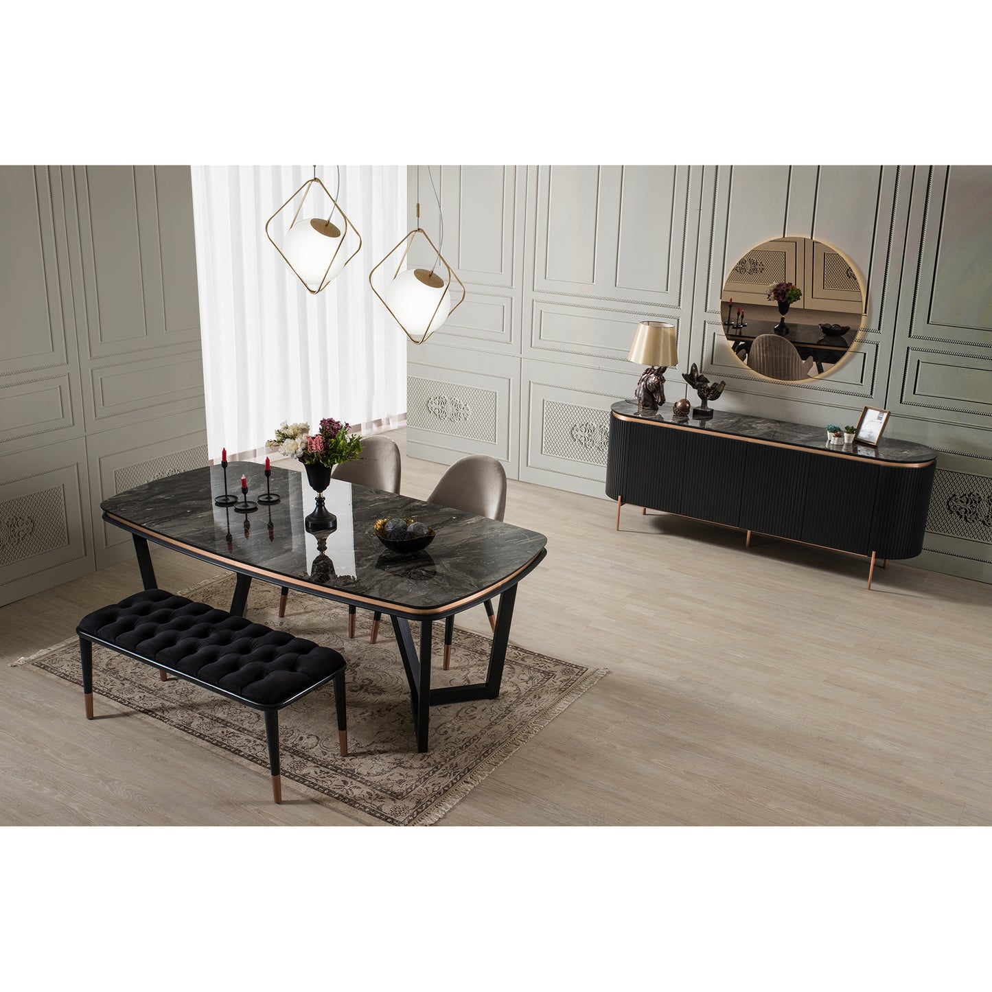 Kuka Tesla Black & Bronz Yemek Odası Takımı