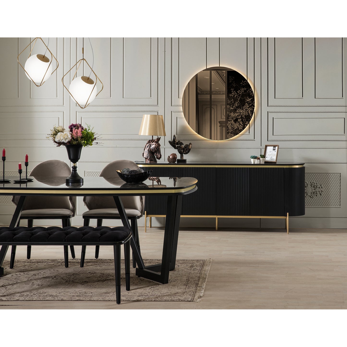 Kuka Tesla Black & Gold Yemek Odası Takımı