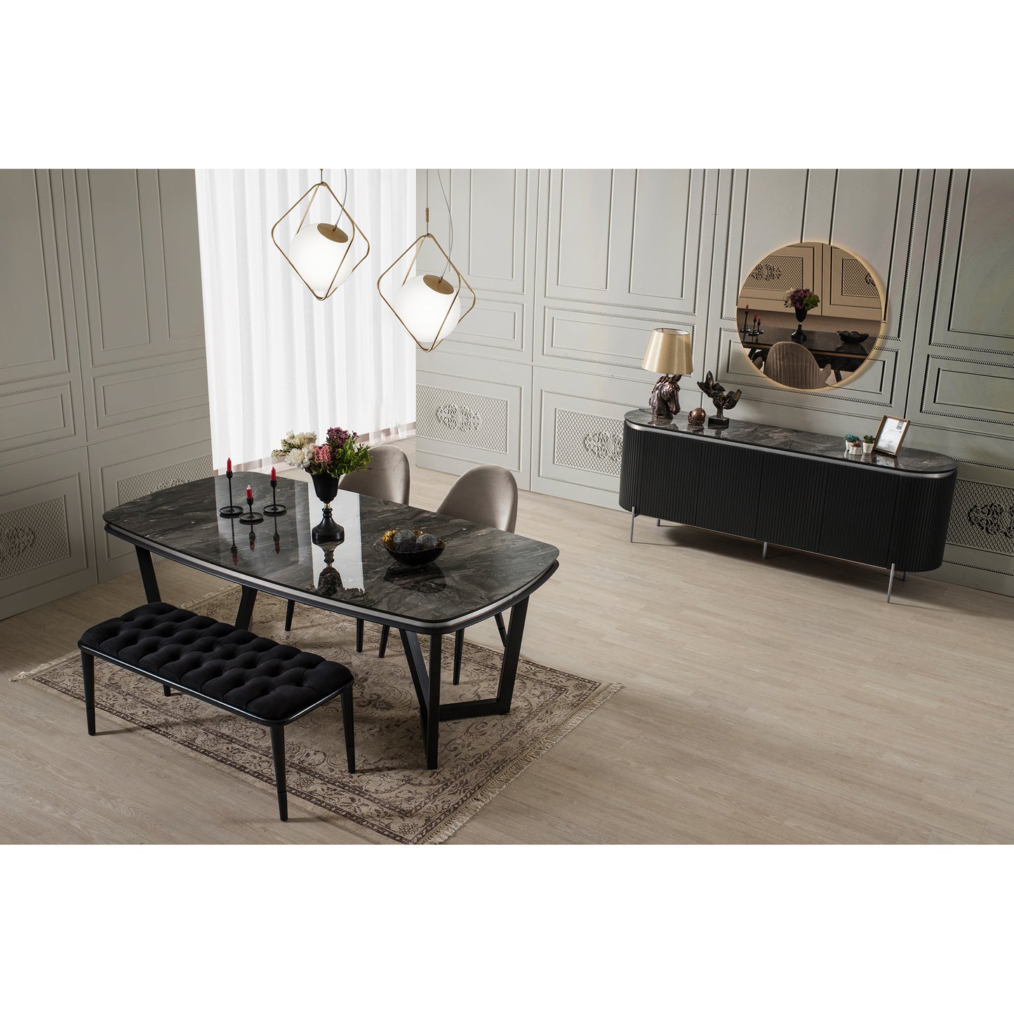 Kuka Tesla Black & Silver Yemek Odası Takımı